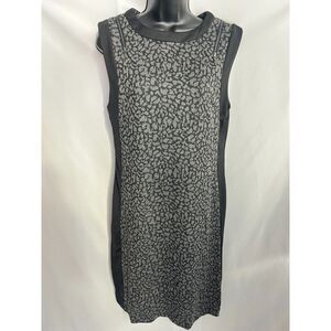 Lapis Leopard Print Black Grey Sheath Dress Sze L Animal Print Office Career 90s